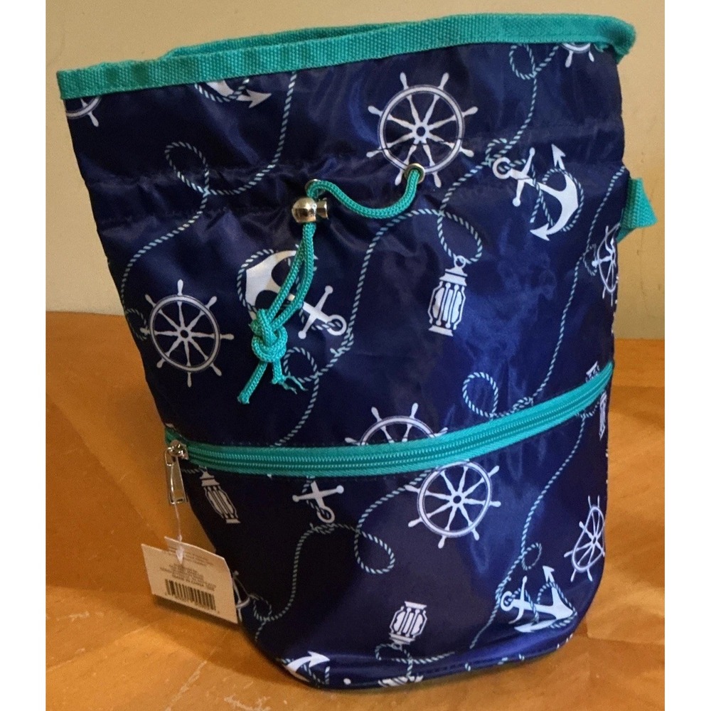 Nautical Cinch Cooler, Navy,‎ Lunch, Drinks And More NWT